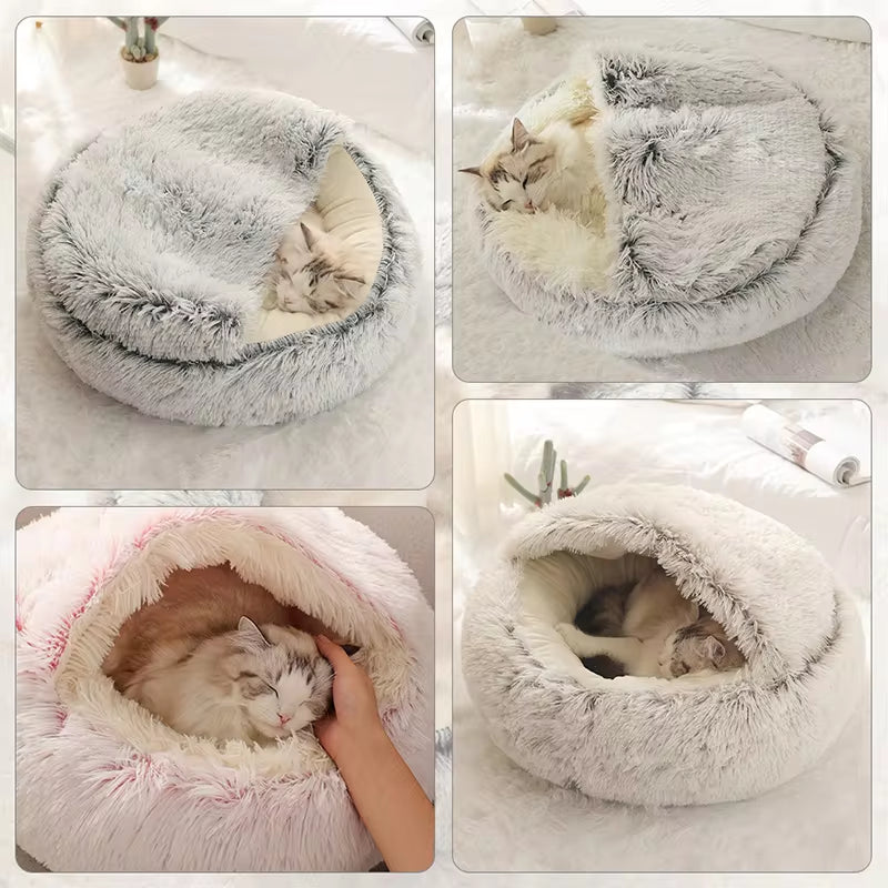 Cama de Felpa 2 en 1 para Gatos y Perros Pequeños – Suave, Cálida y Relajante