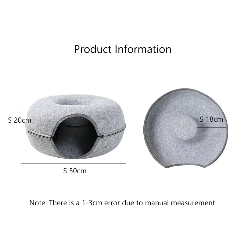 Túnel Interactivo para Gatos en Forma de Donut – Juguete y Cama 2 en 1 para Mascotas