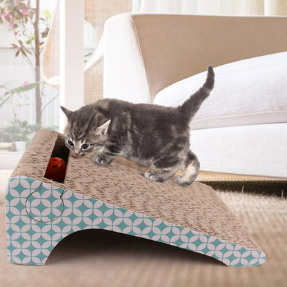 Rascador de Cartón 2 en 1 para Gatos – Con Catnip y Juguete de Campana