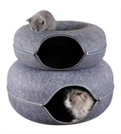 Túnel Interactivo para Gatos en Forma de Donut – Juguete y Cama 2 en 1 para Mascotas