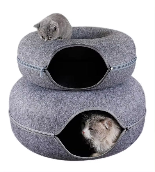 Túnel Interactivo para Gatos en Forma de Donut – Juguete y Cama 2 en 1 para Mascotas
