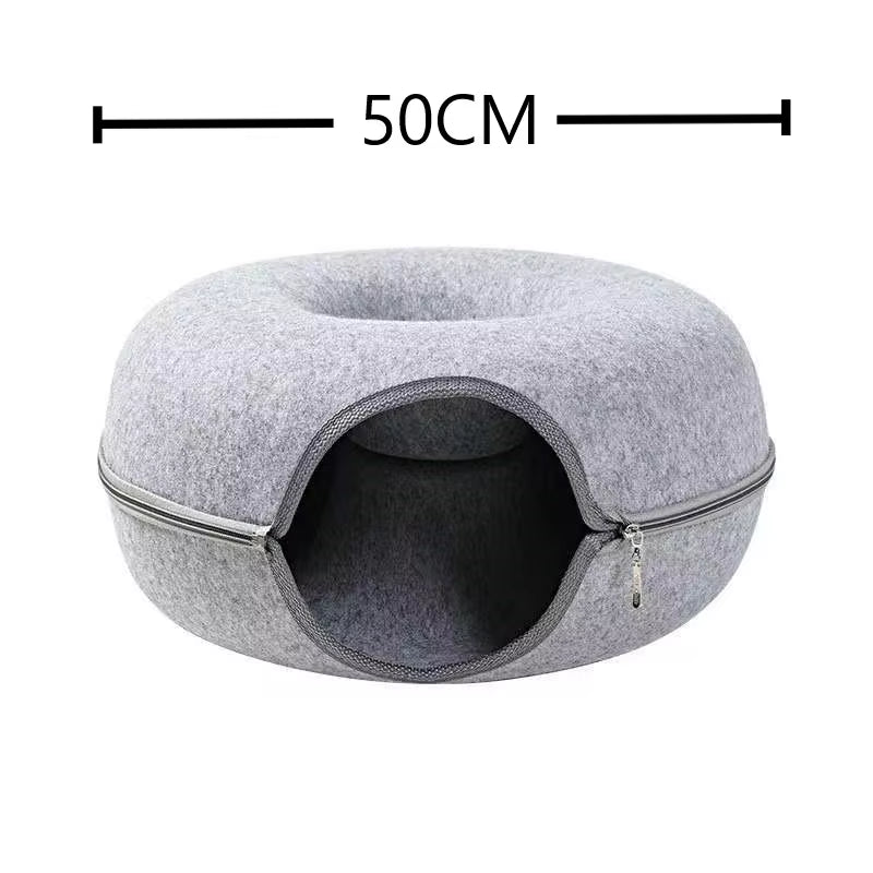 Túnel Interactivo para Gatos en Forma de Donut – Juguete y Cama 2 en 1 para Mascotas