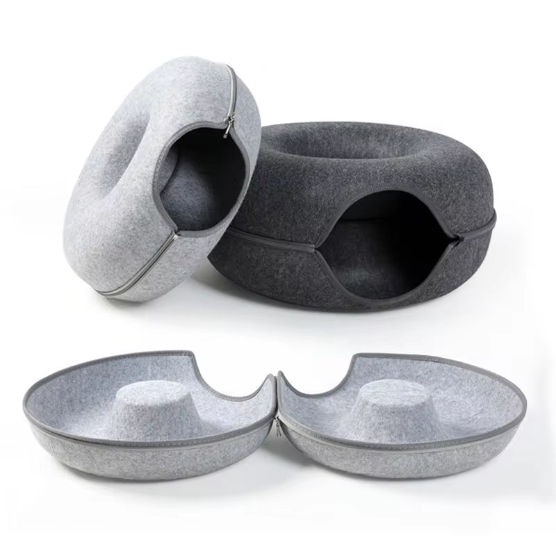 Túnel Interactivo para Gatos en Forma de Donut – Juguete y Cama 2 en 1 para Mascotas