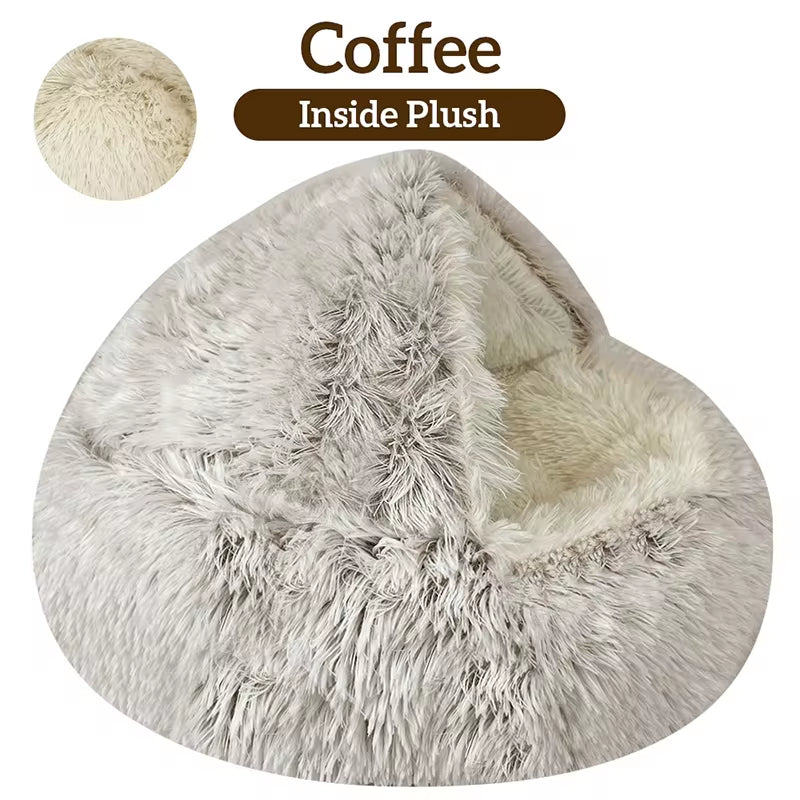 Cama de Felpa 2 en 1 para Gatos y Perros Pequeños – Suave, Cálida y Relajante